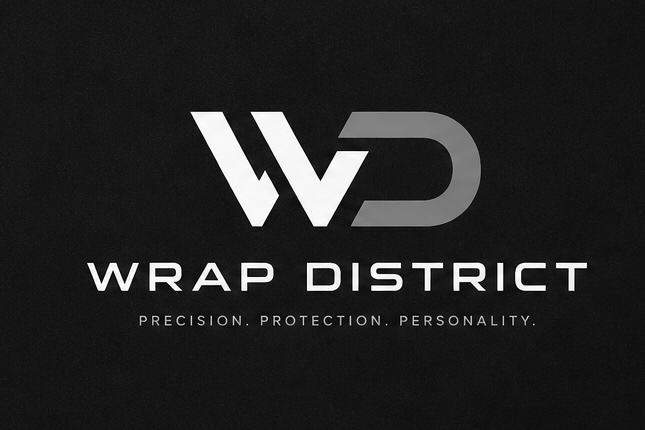 Wrap District WD logo and Precision Protection Personality slogan